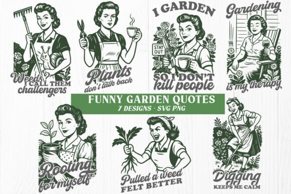 Funny Garden Quotes SVG PNG Retro Bundle